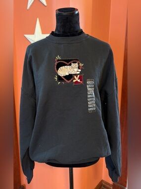 NWT-Vintage Top Stitch Embroidered cat pullover sweater